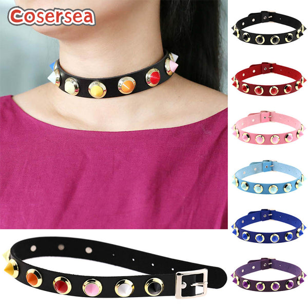 14 Colors Japanese Personality Fashion PU Leather Bar Candy Color Rivet Choker