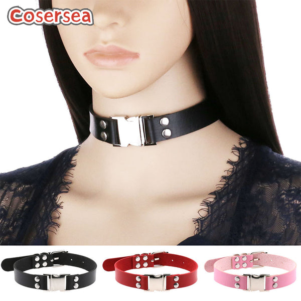 16 Colors Punk Harajuku Buckle PU Leather Collar Neck Strap Collarbone Necklace