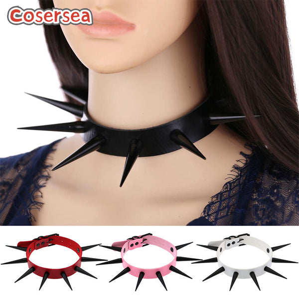 16 Colors Ultra Long Pointed Black Nail PU Leather Harajuku Punk Rivet Necklace