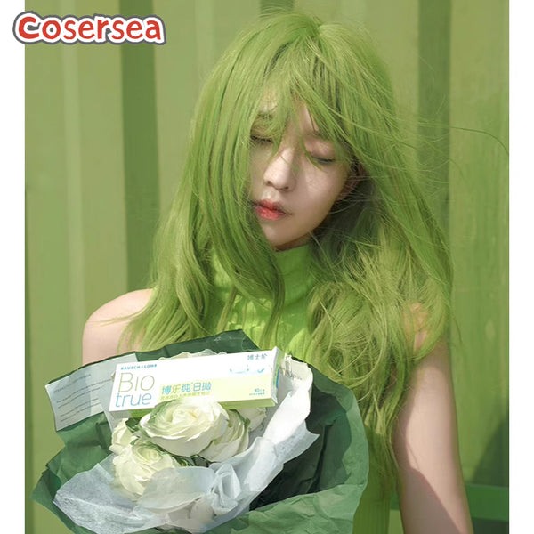 50cm Loose Wavy Light Green Lolita Wigs With Bangs