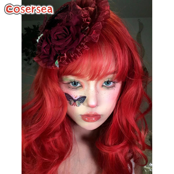 65cm Fashion Women Long Loose Wavy Red Lolita Wigs