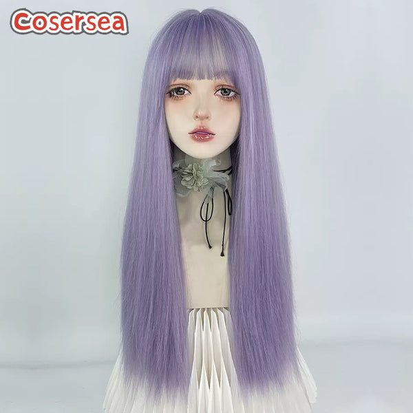 65cm Women Long Straight Light Purple Lolita Wigs With Bangs