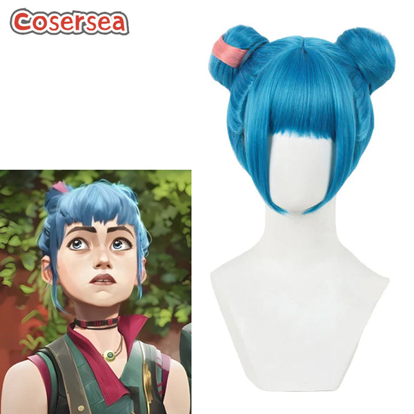 LOL Arcane 2 Jinx Double Bun 30cm Short Blue Mixed Pink Cosplay Wigs