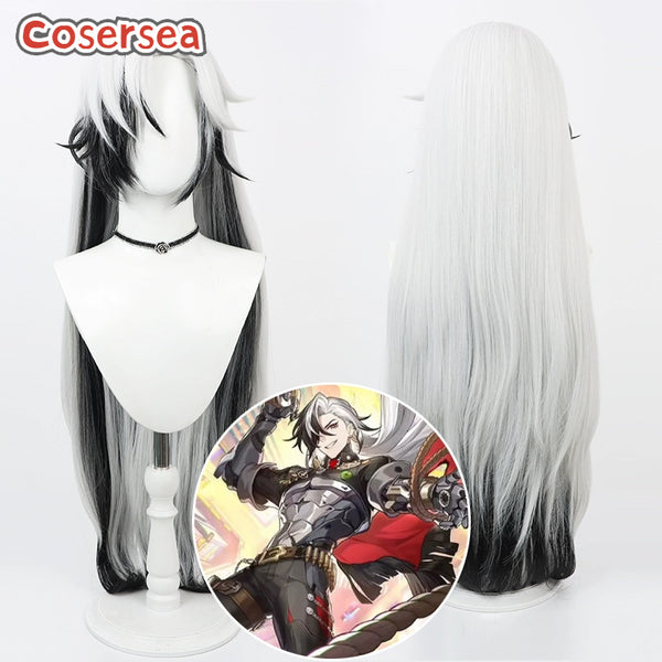 Game Honkai: Star Rail Boothill 80cm White Mixed Black Cosplay Wigs