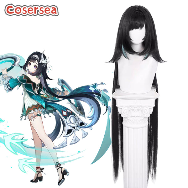 Genshin Impact Lan Yan 120cm Black Mixed Green Cosplay Wigs