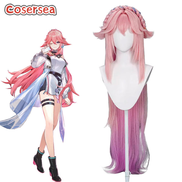 Genshin Impact Yae Miko TK Collaboration 100cm Pink Mixed Cosplay Wigs