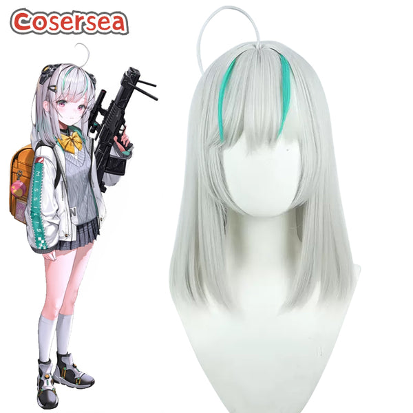 Goddess of Victory: Nikke Admi 45cm Silver Gray Mixed Green Cosplay Wigs