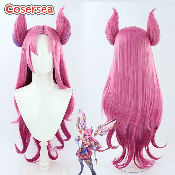 LOL Star Guardians Ahri 90cm Long Pink Gradient Cosplay Wigs