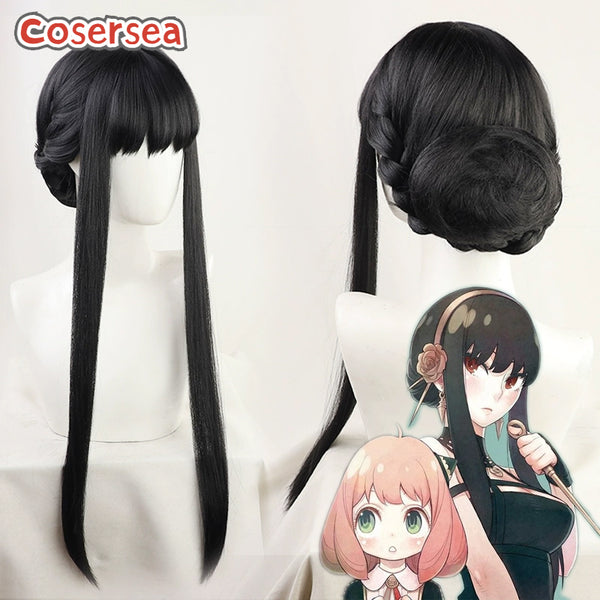 Spy Family Yor Forger Long Black Cosplay Wigs With Buns